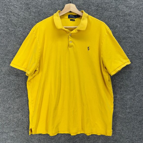 Ralph Lauren Polo Shirt Men XL Yellow Button Up Collared Short Sleeve Classic - Picture 1 of 7